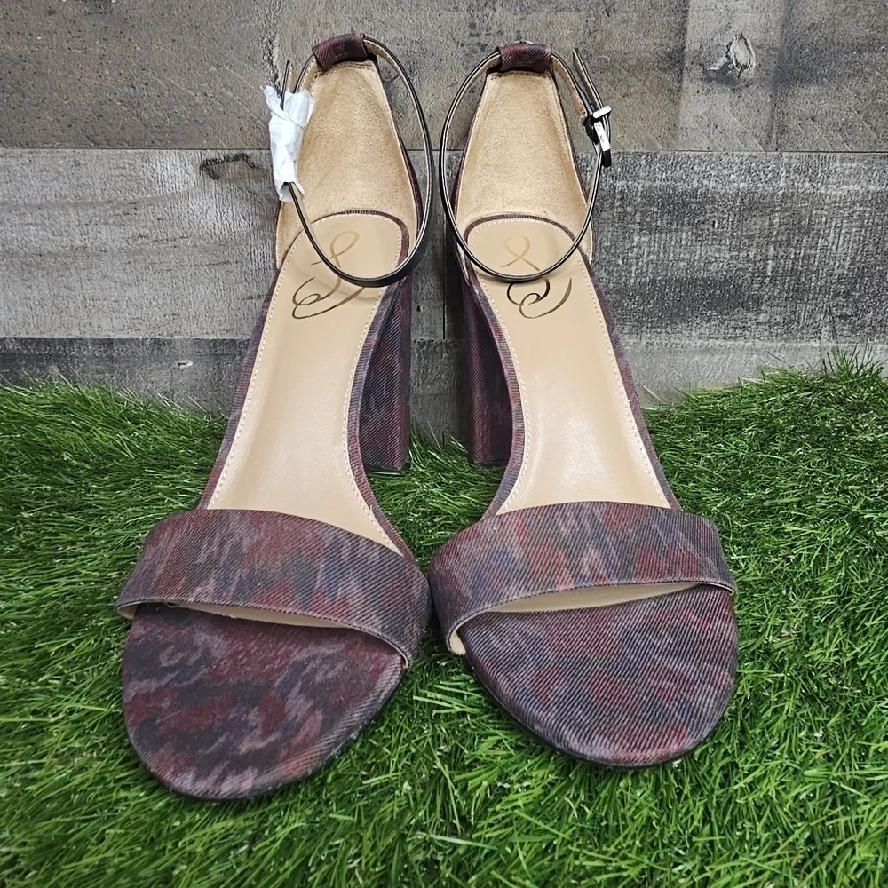 New Sam Edelman Yaro Brick Leather Block Heel Sandals
